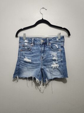 American Eagle Outfitters Distressed Light Blue Denim Shorts Size 0